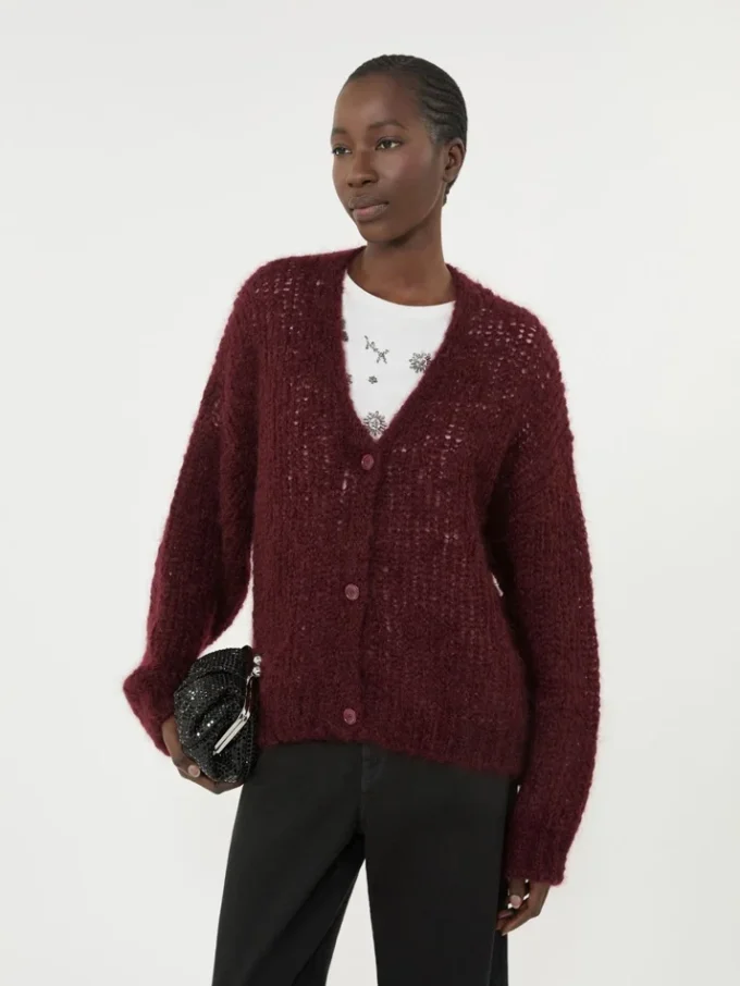 Mohair-Strickjacke, Bordeaux Mohair-Strickjacke, Bordeaux