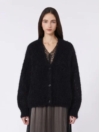 Mohair-Strickjacke, schwarz