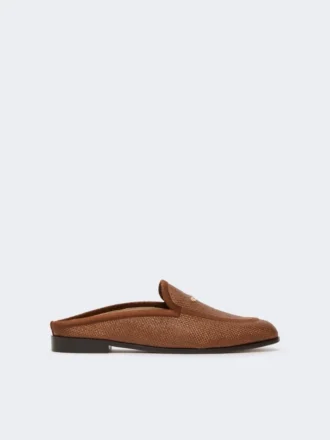Mules aus Canvas mit Raffia-Effekt, bernsteinbraun
