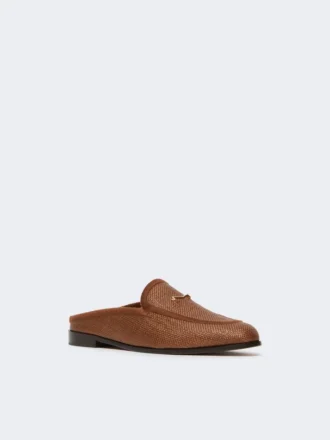 Mules aus Canvas mit Raffia-Effekt, bernsteinbraun