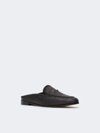 Mules aus Canvas mit Raffia-Effekt, schwarz