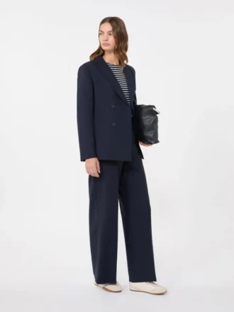 Zweireihiger Blazer aus Stretch-Wolle, marineblau