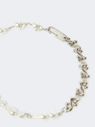 Perlen- und Metallkette, silber