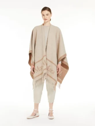 Poncho aus Jacquard-Wolle, beige