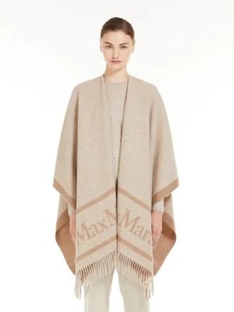 Poncho aus Jacquard-Wolle, beige