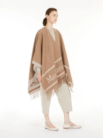 Poncho aus Jacquard-Wolle, kamelfarben