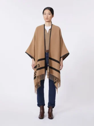 Poncho aus Jacquard-Wolle, kamelfarben