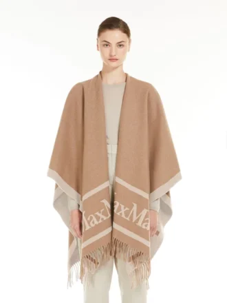 Poncho aus Jacquard-Wolle, kamelfarben