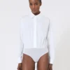 Popeline-Hemd-Bodysuit, optisches Weiß Popeline-Hemd-Bodysuit, optisches Weiß