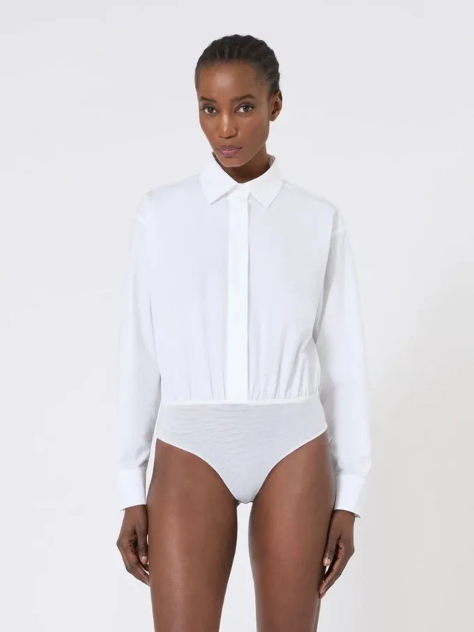 Popeline-Hemd-Bodysuit, optisches Weiß Popeline-Hemd-Bodysuit, optisches Weiß
