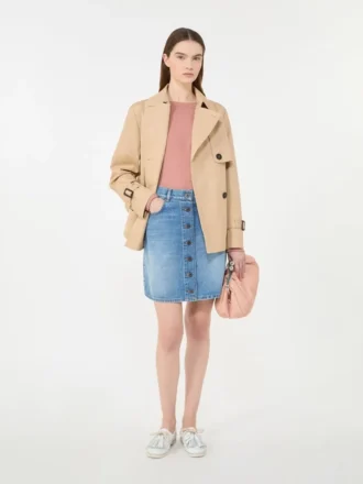 Kurzer, wasserabweisender Trenchcoat aus Gabardine, beige