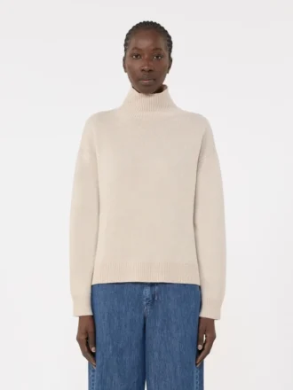 Pullover mit Rollkragen aus Wolle und Kaschmir in Boxy-Passform, weiß