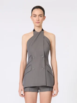 Ärmellose Jacke aus Gabardine-Wolle, mittelgrau