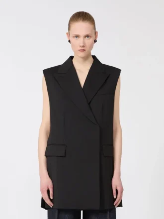 Ärmelloser Blazer aus Stretch-Wolle, schwarz