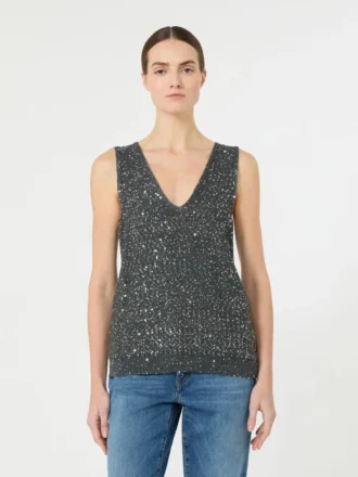 Ärmelloser Pullover mit Pailletten, dunkelgrau
