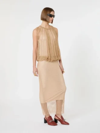Ärmelloses Jerseykleid mit Kristallen, kamelfarben