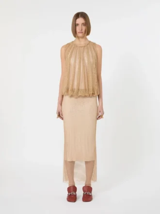 Ärmelloses Jerseykleid mit Kristallen, kamelfarben