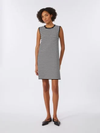 Ärmelloses Kleid aus Viskose-Crêpe-Garn, schwarz