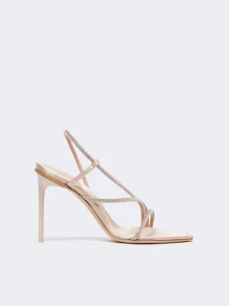 Sandalen aus Satin und Kristallen, Farbe Nude