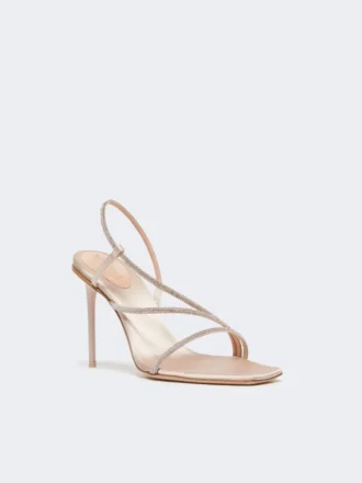 Sandalen aus Satin und Kristallen, Farbe Nude