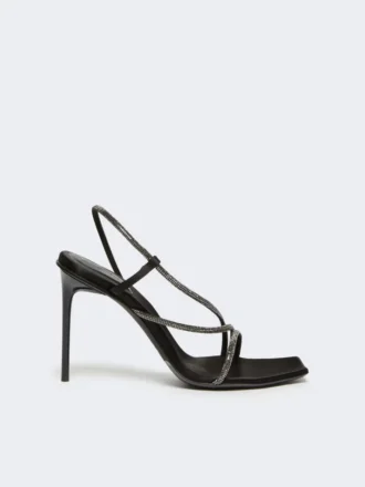 Sandalen aus Satin und Kristallen, schwarz