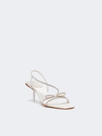 Sandalen aus Satin und Strass, elfenbeinfarben