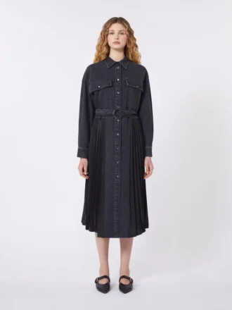 Shirtkleid aus Denim und Satin, schwarz