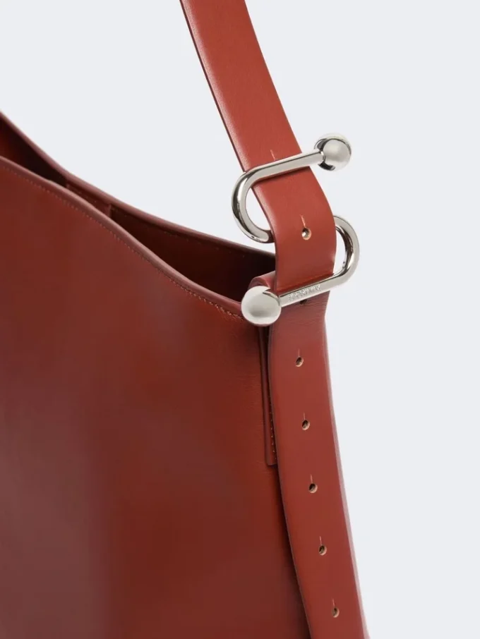 Shopper-Tasche aus Leder mit S-Schnalle, rostrot