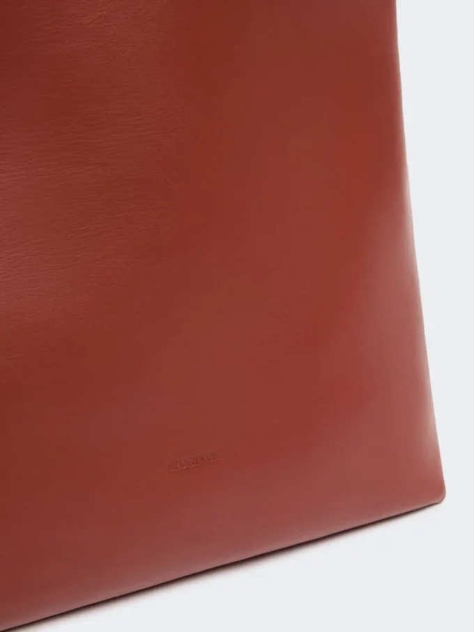 Shopper-Tasche aus Leder mit S-Schnalle, rostrot