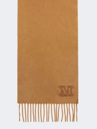 Stola aus Kaschmir mit Monogramm-Stickerei, tabakfarben