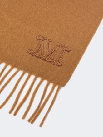 Stola aus Kaschmir mit Monogramm-Stickerei, tabakfarben