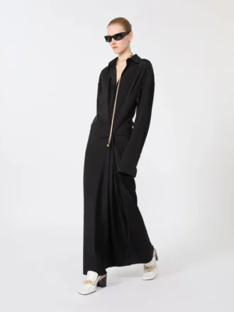 Stretch-Seidenhemdkleid, schwarz