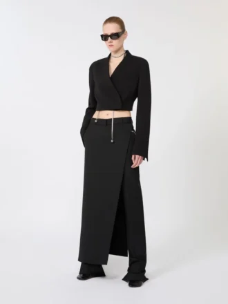 Stretch-Wollhose mit abnehmbarem Einsatz, schwarz