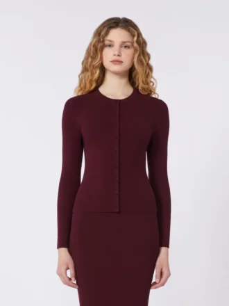 Strickjacke aus Viskose mit Rippmuster, bordeauxrot
