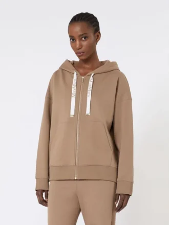 Sweatshirt aus technischem Jersey mit Reißverschluss, kamelfarben
