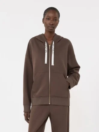 Sweatshirt aus technischem Jersey mit Reißverschluss, schokoladenbraun