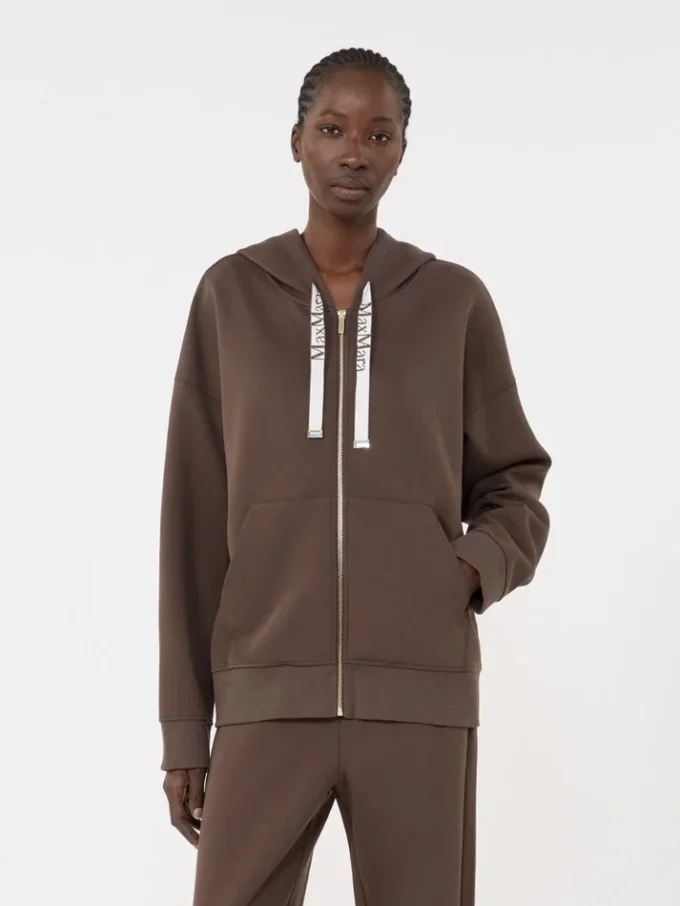Sweatshirt aus technischem Jersey mit Reißverschluss, schokoladenbraun Sweatshirt aus technischem Jersey mit Reißverschluss, schokoladenbraun