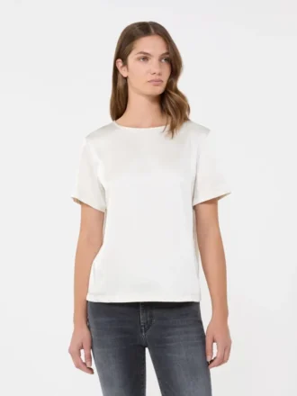 T-Shirt aus Satin und Jersey, Ecru