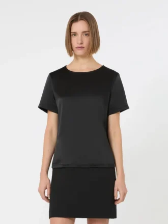 T-Shirt aus Satin und Jersey, schwarz