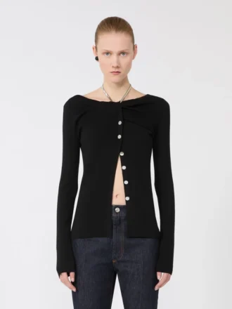 Wollcardigan mit Kette, schwarz