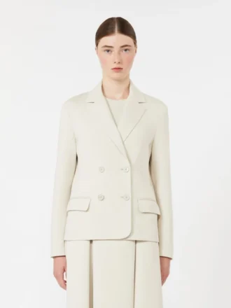 Zweireihige Jacke aus Scuba-Jersey, beige