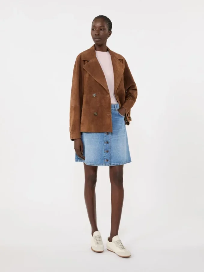 Zweireihige Wildlederjacke, tabakfarben Zweireihige Wildlederjacke, tabakfarben