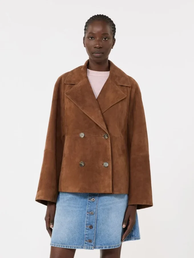 Zweireihige Wildlederjacke, tabakfarben Zweireihige Wildlederjacke, tabakfarben