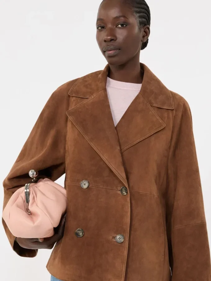Zweireihige Wildlederjacke, tabakfarben Zweireihige Wildlederjacke, tabakfarben