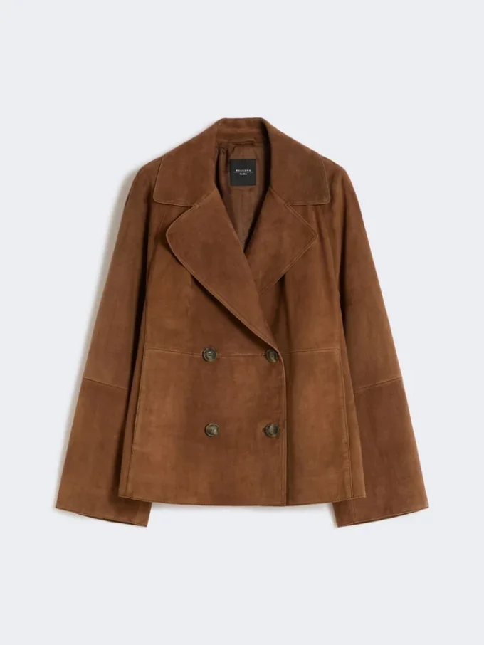 Zweireihige Wildlederjacke, tabakfarben Zweireihige Wildlederjacke, tabakfarben