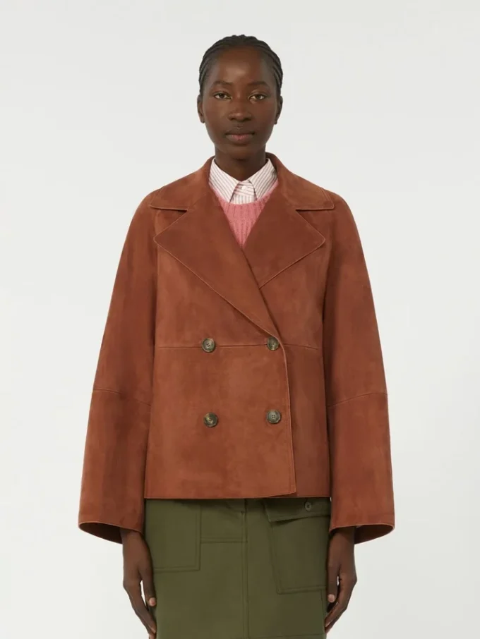 Zweireihige Wildlederjacke, terrakottafarben Zweireihige Wildlederjacke, terrakottafarben