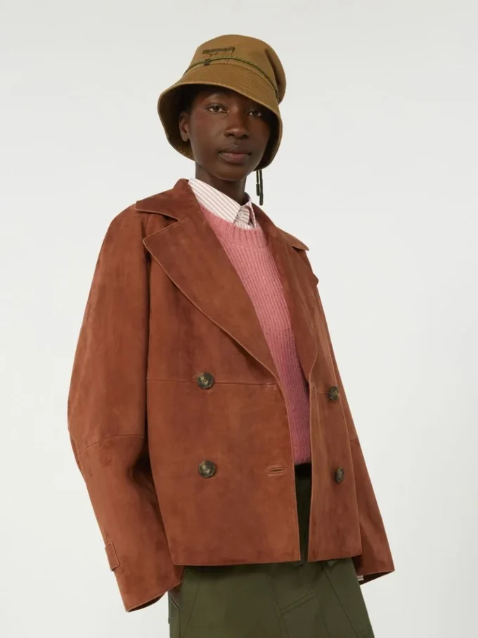 Zweireihige Wildlederjacke, terrakottafarben Zweireihige Wildlederjacke, terrakottafarben