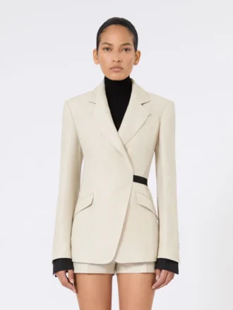 Zweireihiger Blazer aus Leinen-Drill, sandfarben