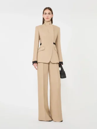 Zweireihiger Blazer aus reinem Natta-Leinen, kamelfarben