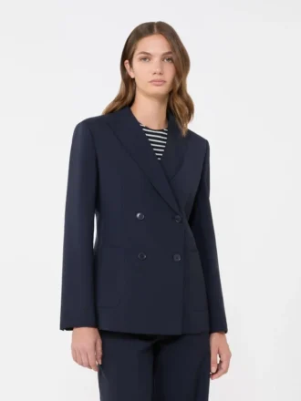Zweireihiger Blazer aus Stretch-Wolle, marineblau